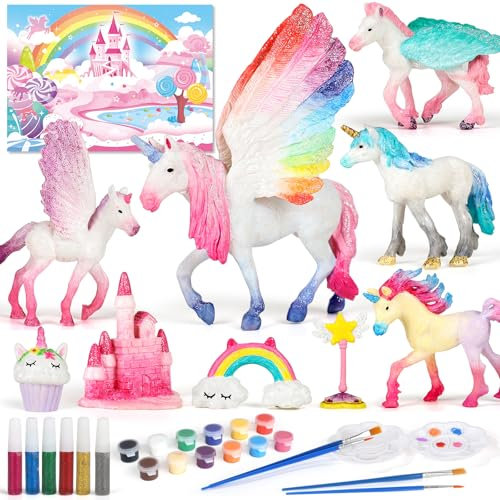 Lehoo Castle Arts and Crafts for Kids Unicorn Painting Kit Toys, Paint Your Own Craft Kits for Kid, DIY Kids Painting Set Unicorn Gifts for Girls, 12 Color Paint Toys for Age 4 5 6 7 8 9 Year Old
