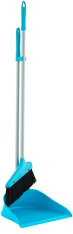 HOMESHOPA Premium Blue Standing Dustpan & Brush Set, Long Handled Upright Large Dustpan and Soft Broom, Household Cleaning Sweeping Brush for Indoor Outdoor Home Kitchen Office Lobby