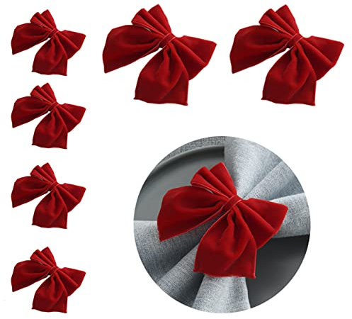 Serviettenringe, 6er-Set, Rote Schleife, Serviettenringe, Weihnachtsserviettenringe, Serviettenhalter für Hochzeit, Weihnachten, Party, Tischdekoration (Red)