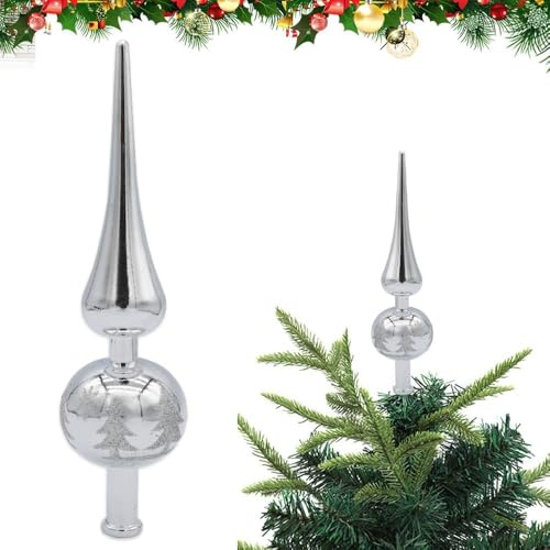 Casenly Weihnachtsbaumspitze Glänzend, Silber Spitze aus Kunststoff Weihnachtsbaumspitze, 24cm Christbaumschmuck Spitze, Tannenbaumspitze für Winter Urlaub Baumdekoration
