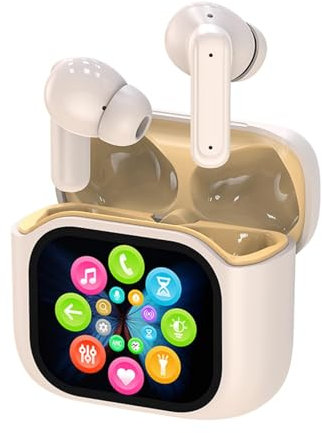Wireles Smart Touch Screen Active Noise Cancelling Earbuds In Ear Work Headphones ANC Touchscreen Earphones TWS True Wireless Earbuds Bluetooth 5.3 ENC Ear Buds with Screen On Case for iPhone Android
