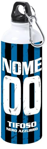 Borraccia Termica Tifoso Calcio Serie A Tifoso Milanista Interista Napoletano Personalizzata con nome e numero Misura 23x21 in Alluminio Sublimatico (Tifoso Interista)
