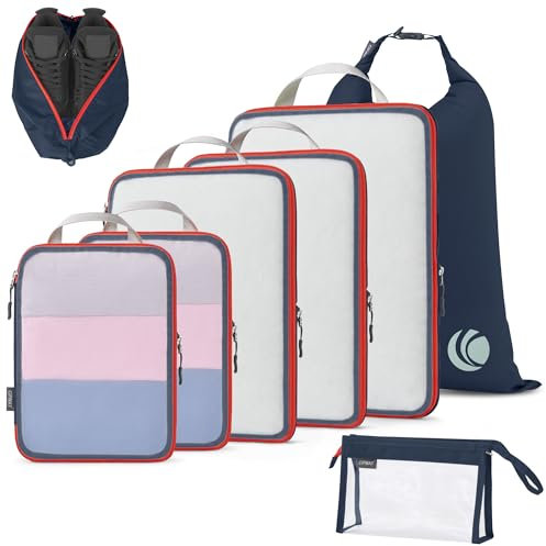 Cipway Organizer Valigia,Cubi da Imballaggio a Compressione, Design a Rete, Salvaspazio Borse da Viaggio Set Sacchi Sottovuoto Vestiti da Viaggio per Zaini o Bagagli a Mano (Blu,8 Pezzi)