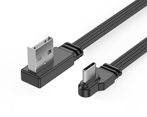USB 2.0 To Type C Data Cable 2A Fast Charging 480Mbps Data Transfer Flat Wire Line 90 Degree Elbow For Tablets Phones