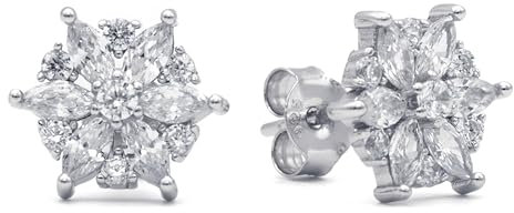 Evensee Sechseck Blumen Ohrstecker mit Kristall und Zirkonia,Silber 925 Damen Ohrringe,Edle Geschenke für Frauen