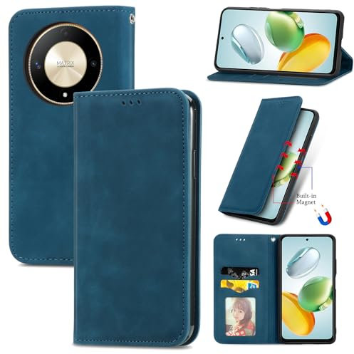 Cracedily Cover per Honor Magic 6 Lite Case, Custodia Cover Pelle Premium Portafoglio con Porta Carte Magnetica Supporto Protezione Flip Case Custodia per Honor X9B/X50 5G, Blu-verde