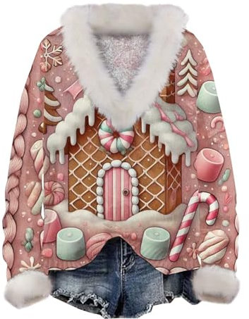 Weihnachts Hoodie Pullover Damen Herbst Lustiger Weihnachtspullover Frauen Ugly Sweater Christmas Damen Weihnachtspullover Trinkspiel Christmas Sweater Led Strick Sweater Damen