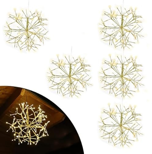 Gartenpirat 5er Set LED Goldstern Ø 45 cm warmweiß beleuchtet 120 LED mit Timer-Funktion hängende Weihnachtsdeko mit Befestigung für Innen & Außen