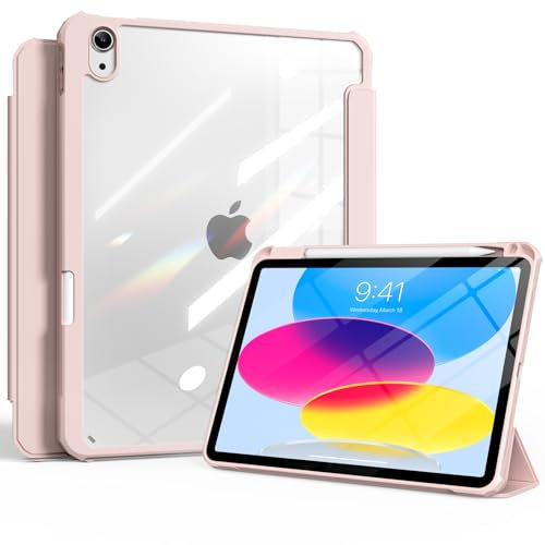 SZPSGC Case for iPad (A16) 11th Generation 11 Inch 2025/10th Generation 10.9 Inch 2022 Case with Pencil Holder with Clear Hard Back Shell, Ultra Slim Shockproof Soft TPU Frame Cover, Pink