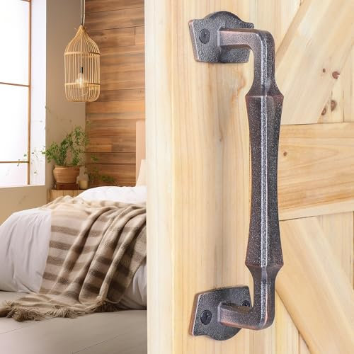 Eumtenr 10 Inch Sliding Barn Door Handles, Heavy Duty Rustic Design Barn Door Pull, for DIY Sliding Barn Door, Gate, Shed, Garage | Square Solid Metal Material, Oil Rubbed Bronze Finish