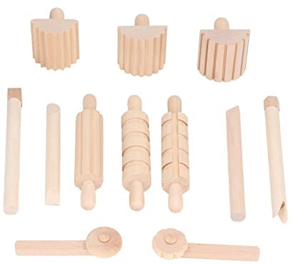 12-teiliges Nudelholz-Spielzeug, Kinder-Nudelholz-Spielzeug, Sicheres Spielzeug aus Gepresstem Ton, DIY Handgefertigtes Nudelholz-Set für Tonteig, Puppenhaus, Küche
