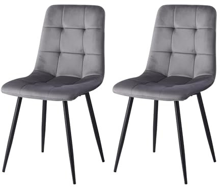 GrandCA HOME 2er-Set Esszimmerstühle, mit Samtgepolsterter Sitzfläche, Moderne Küchenstühle mit Metallbeinen, Grau-HL