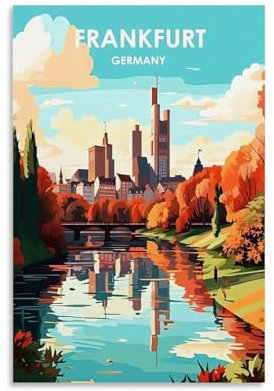 ouweri Frankfurt, Deutschland, Vintage-Reiseposter, Wandkunst, Schlafzimmerdrucke, Heimdekoration, hängendes Bild, Leinwandbild, Gemälde, 40 x 60 cm