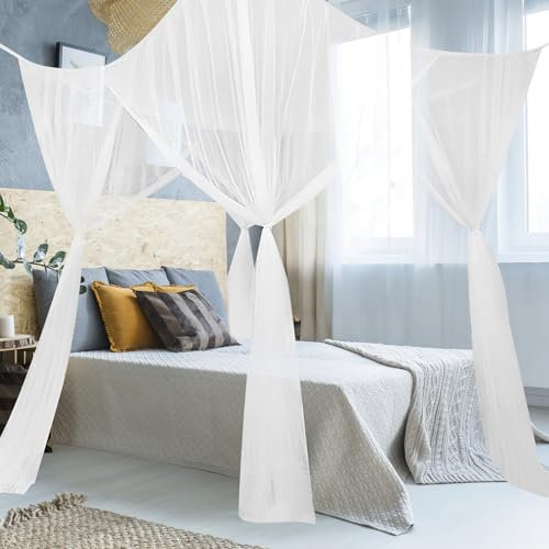 Tikplus Moskitonetz Doppelbett， 210x240x190cm Himmelbett Moskitonetze mit 4 Eckpfosten, Hängendes Mückenschutz Bed Canopy für Einzel Bett Insektenschutz Reise Hause Außenbereich