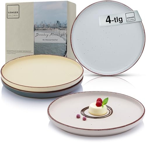 Sänger Bombay Moonlight | Dessertteller 4 teilig, Steingut Frühstücksteller 4 Personen, Kuchenteller kleine Teller spülmaschinenfest mikrowellenfest, Steingut Geschirr bunt | VALUE COLLECTON
