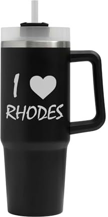 I Love Rhodes Travel City Island Greece Big Tumbler, I Love Rhodes Travel City Island Greece Mug, Insulated Flask, Large Mug