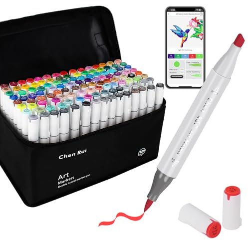 AEDAGA Chen Rui 120 Farben Alkohol Marker Pinselspitze mit App, Doppelspitze (Pinsel & Meißel) Alcohol Marker für Erwachsene, Alkoholmarker für Malen, Skizzieren und Zeichnen
