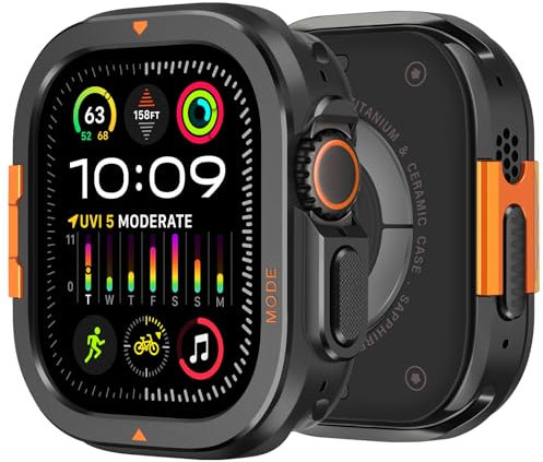 Bisikor Fundas Compatible con Apple Watch Ultra 2/Ultra 49mm Funda, Carcasa Protectora Robusta de PC Metal con Tapa Trasera para iWatch 49mm, Negro