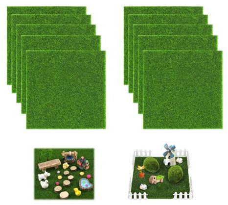 DIYCUT 10 Stück Kunstrasen, 15 x 15 cm Kunstrasen-Pads, 5 mm Miniatur Rasen Dekoration, Rollrasen Kunstrasen Outdoor, für Terrasse Landschaftsdekoration DIY, Miniatur Garten Deko, Terrassen, Balkon