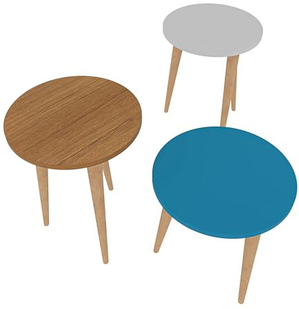 DECOROTIKA Tale 3-Pieces Accent Coffee and Cocktail Table Set | Nesting Table | Side End Table (Teak & Anthracite & Cream)