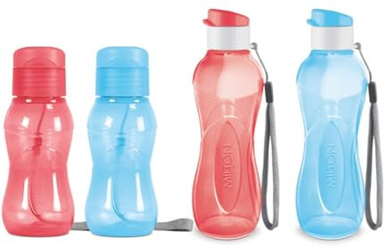 MILTON 4 pack 6 and 12 oz Kids Water Bottle for School Leak Free Flip Lid- Portable Small Sports Water Bottle for Adults Carry Strap Party Favors for Kids Prizes Gifts Goodie Bag Stuffers Bulk Pack