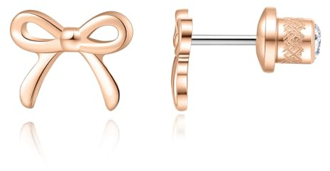 Limerencia Bow Earrings F136 Titanium Tiny Bow Studs | Small Cute Bowknot post Stud Earrings Gold Silver Tone for Teens Sensitive Ears