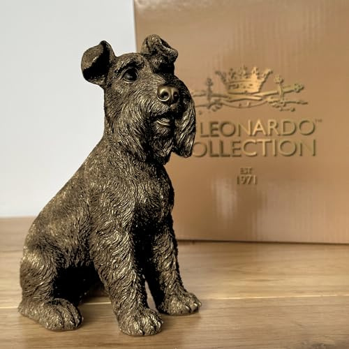 Animal Crackers Schnauzer figurine from the Leonardo Reflections Bronzed range, realistic bronze effect heavy weight resin, in gold gift box, height 17cm