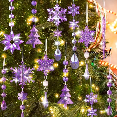 Lanpn 22 Stück Weihnachten Dekoration Kristall Christbaumschmuck Anhänger, Acryl Schneeflocken Eiszapfen hängende Ornamente, Weihnachtsbaumanhänger Weihnachten Party Hochzeit Neujahr Deko (Lila)