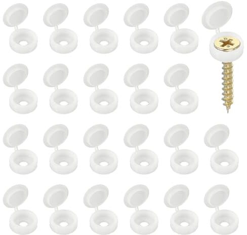 YELARXI Schraubenabdeckungen, Kunststoff-Abdeckkappen mit Scharnierschrauben, Rollladenschrauben, Falt-Unterlegscheibe, Montage für (Fenster, Geländer, Wohnmöbel, Schränke), 4 mm, 100 Stück, Weiß