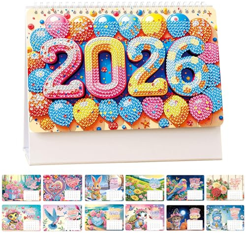 Skeadex Diamond Painting Kalender 2026, Diamond Painting Weihnachten Tischdeko Weihnachtsmann Diamont Painting Tischkalender zum Aufstellen DIY Diamant Malerei Aufsteller für Geschenk 2026 (F)