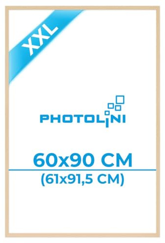 PHOTOLINI Bilderrahmen 60x90 Holz, MDF Poster-Rahmen 90x60, Bilderrahmen groß für Poster 61x91,5 cm mit bruchsicherem Acrylglas, zum Aufhängen & Zubehör, XXL-Rahmen für Fotos, Poster-Frame