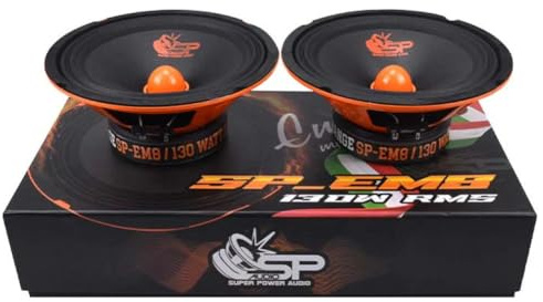 SP Audio 2 SP-EM8 Altavoces midrange de 20 cm 200 mm 8 de diámetro, 130 vatios RMS, 260 vatios máx., impedancia 4 ohmios, sensibilidad de 97 dB, para Puertas de Coche, Pareja