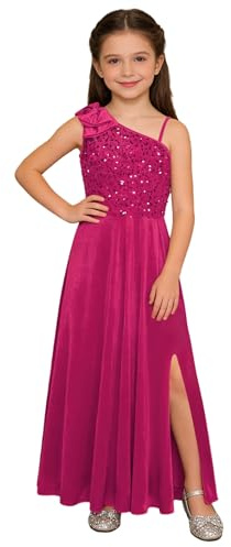 Yhong Abito da Damigella Ragazza in Paillettes Velluto Vestito Elegante Lungo Cerimonia da Principessa Monospalla per Festa Compleanno Matrimonio Laurea Party