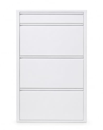 Alveon Schuhschrank Schmal, Metall Schuhkipper mit Magnet-Klappen, Freistehend oder Wandmontage, für Flur, Eingang & Diele, Platzsparend – 3+1 Regale