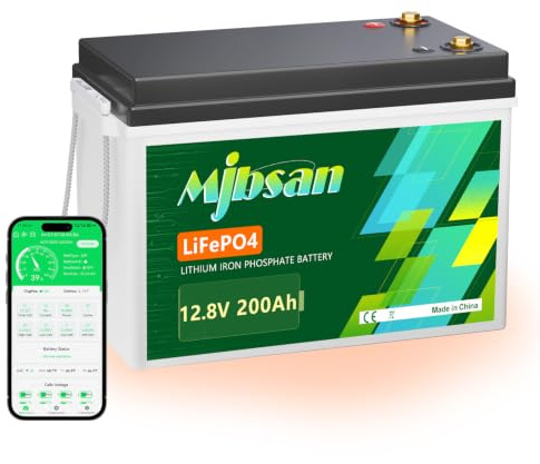 Mjbsan - Batteria LiFePO4 da 12 V, 200 Ah, autoriscaldante, 2560 Wh, carica a bassa temperatura da -20 °C, BMS da 200 A integrata, 15000 cicli, durata di 10 anni, per camper, alimentazione di