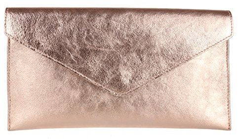 Girly Handbags Womens Italian Suede Leather Envelope Clutch Bag Champagne