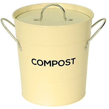 Cream Metal Kitchen Compost Caddy - Composting Bin for Food Waste Recycling
