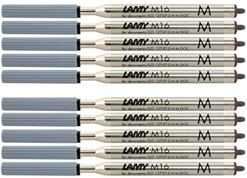 Lamy M16 10-pack ballpoint pen refill with large capacity, metal - Original replacement refill for all ballpoint pen models - Indelible - Medium line width in black ink