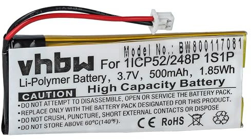 vhbw Akku Ersatz für Sena 1ICP52/248P 1S1P | für Wireless Headset Kopfhörer (500 mAh, 3,7 V, Li-Polymer)