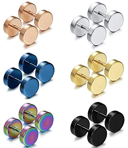 Flongo 6 Paare Ohrstecker Set 8mm Fake tunnel Edelstahl Knopf Damen Ohrringe Ohrstecker Gestüt Stecker Ohrhänger Illusion verjüngt Cheater Faux Fake Holz Türkis Modell A Herren Damen