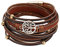 Flongo Damenarmband Frauen Armband Damen Lederarmband, Metall Leder Armband Armreif Geflochten Lederband Baum des Lebens Tree of Life Braun Surfer Wickelarmband