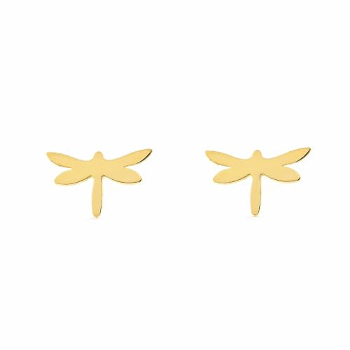 Damen & Kinder Libelle Ohrstecker - Gelbgold 9 Karat (375) - Geschenkbox - Garantiezertifikat