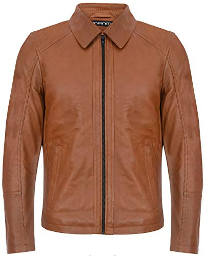 Men's Smart Classic Tan Leather Harrington Biker Jacket 3XL