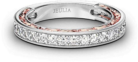 Jeulia Damen Eternity Ringe mit roségoldenem Muster Wickel Sterling Silber Ringe Schmuck für Verlobungsring Trauring Ehering (58 (18.5))