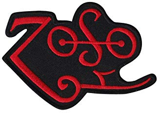Toppa ricamata a forma di zoso, con scritta Led Zeppelin Zoso