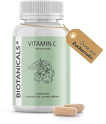 Biotanicals - Vitamin C Kapseln (120 Stück) - aus Acerola - Natürliches Vitamin C (165mg), hochdosiert aus der Acerola Kirsche - pflanzliche Kapseln - CO2 neutral & kompostierbar