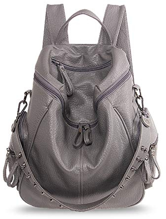 FANDARE Damen Rucksack Mode Schultertasche Wasserdicht Daypack Umhängetasche Mädchen Schultasche für Universität Einkaufen Arbeit Dating Freizeit Party Rucksäcke PU Grau