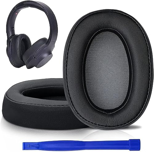 SOULWIT Almohadillas de Repuesto para Sony WH-H900N (h.Ear on 2 Wireless) & MDR 100ABN (h.Ear on Wireless), con Cuero de Proteína Suave/Espuma de Memoria de Aislamiento de Ruido-Negro