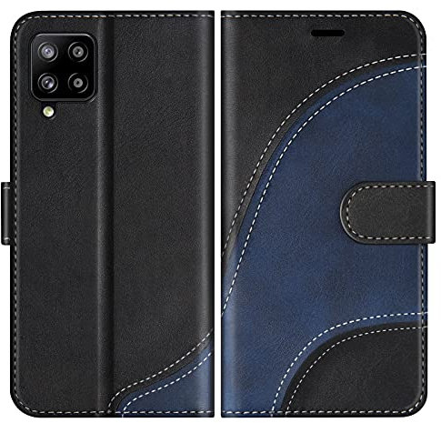BoxTii Hülle für Galaxy A42 5G, Leder Handyhülle für Samsung Galaxy A42 5G, Ledertasche Klapphülle Schutzhülle mit Kartenfächer und Magnetverschluss, Schwarz