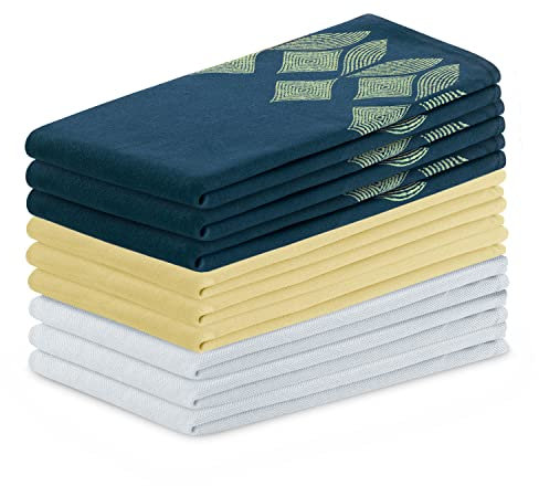 AmeliaHome 9er Set Geschirrtücher Baumwolle Küchentücher 50x70 cm Geometrisches Muster Letty Hellblau Dunkelblau Gelb